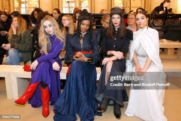 Sabrina Carpenter, Selah Marley, Anna Brewster and Olivia Culpo attend the Nina Ricci show as part of the Paris Fashion Week Womenswear Fall/Winter...