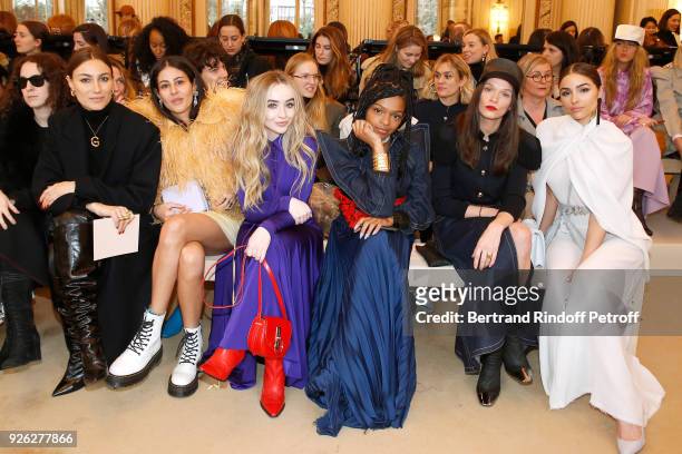 Giorgia Tordini, Gilda Ambrosio, Sabrina Carpenter, Selah Marley, Anna Brewster and Olivia Culpo attend the Nina Ricci show as part of the Paris...