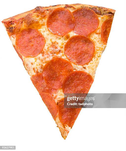pepperoni pizza slice-isoliert, adobe-rgb - pepperoni pizza stock-fotos und bilder