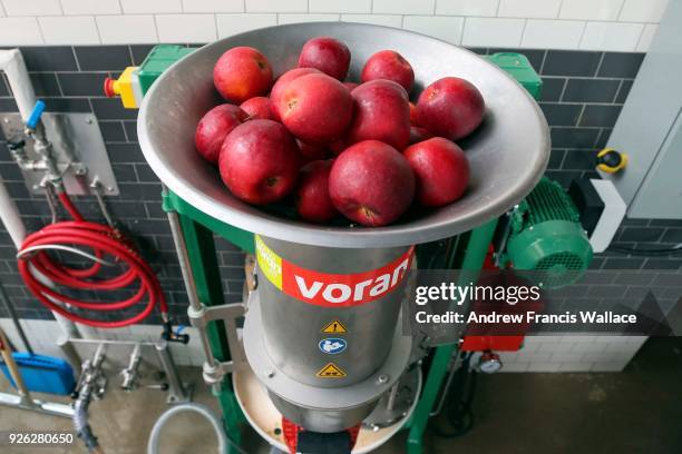 Apple press at the new Brickworks Ciderhouse, February 28, 2018. For weekly new-business profile.