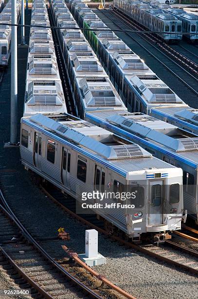 Elevated trains sit idle at the the 69th Street Teminal on November 3, 2009 in Philadelphia, Pennsylvania. TWU Local 234 Union unexpectedly walked...