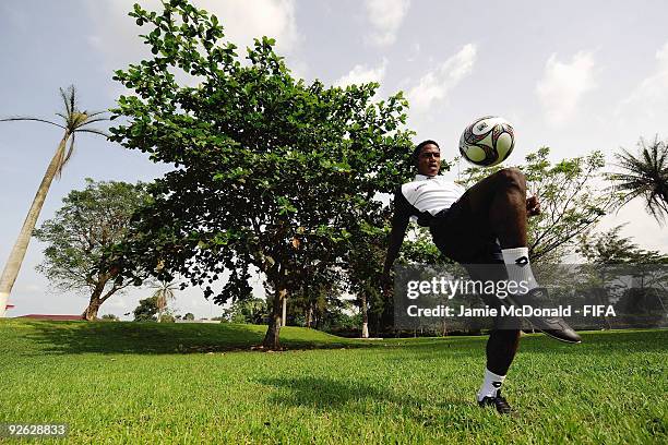 Wilson Cuero of Colombia trains with the ball at the Gateway Hotel on November 3, 2009 in Ijebu-Ode, Nigeria.