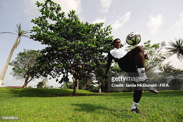 Wilson Cuero of Colombia trains with the ball at the Gateway Hotel on November 3, 2009 in Ijebu-Ode, Nigeria.