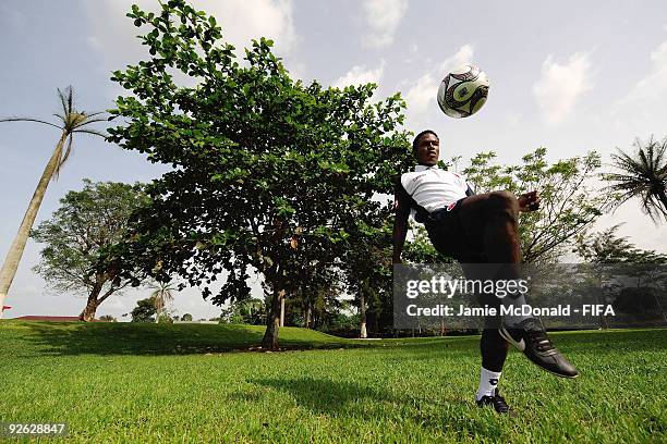 Wilson Cuero of Colombia trains with the ball at the Gateway Hotel on November 3, 2009 in Ijebu-Ode, Nigeria.