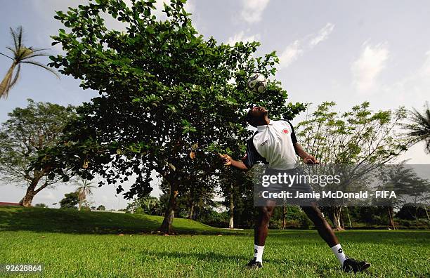 Wilson Cuero of Colombia trains with the ball at the Gateway Hotel on November 3, 2009 in Ijebu-Ode, Nigeria.