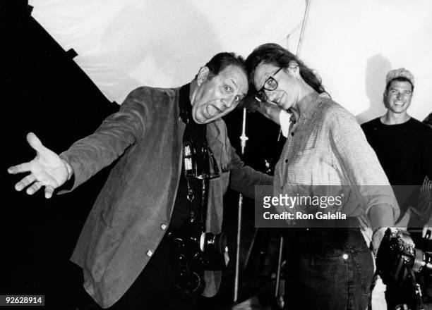 Photographers Ron Galella and Annie Leibovitz attend Vanity Fair Magazine Photo Shoot on September 22, 1989 at the Newark Airport in Newark, New...