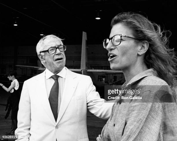 Businessman Malcolm Forbes and photographer Annie Leibovitz attend Vanity Fair Magazine Photo Shoot on September 22, 1989 at the Newark Airport in...