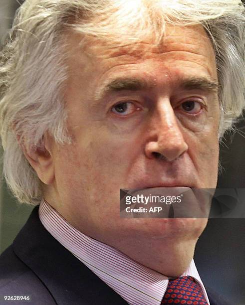 Former Bosnian Serb leader Radovan Karadzic appears in the courtroom of the ICTY War Crimes tribunal in the Hague on November 3, 2009. Wartime...