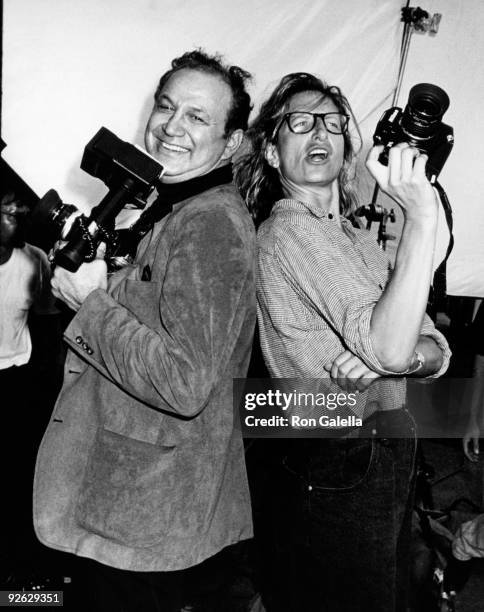 Photographers Ron Galella and Annie Leibovitz attend Vanity Fair Magazine Photo Shoot on September 22, 1989 at the Newark Airport in Newark, New...