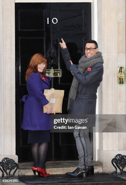 Gok Wan and Shona Collins deliver his 'Body Confidence' petition to Number 10 Downing Street on November 3, 2009 in London, England.