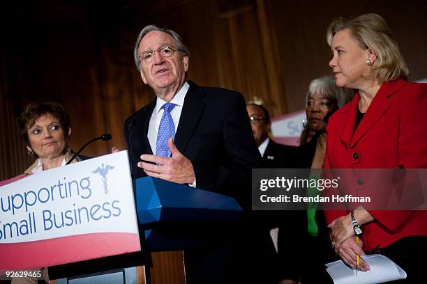 Senator Tom Harkin speaks at a news conference on health insurance reform and its impact on small businesses on November 3, 2009 in Washington, DC....