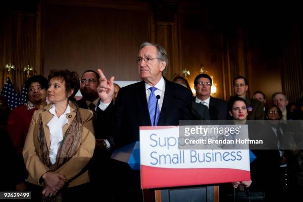 Senator Tom Harkin speaks at a news conference on health insurance reform and its impact on small businesses on November 3, 2009 in Washington, DC....