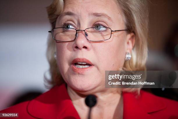 Mary Landrieu listens at a news conference on health insurance reform and its impact on small businesses on November 3, 2009 in Washington, DC....