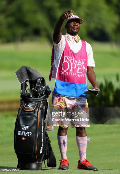 The caddie of Jeff Winther of Denamrk looks on during the second round of the Tshwane Open at Pretoria Country Club on March 2, 2018 in Pretoria,...