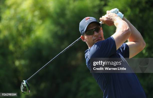 Shaun Norris of South Africa tees off on the 12th hole during the second round of the Tshwane Open at Pretoria Country Club on March 2, 2018 in...