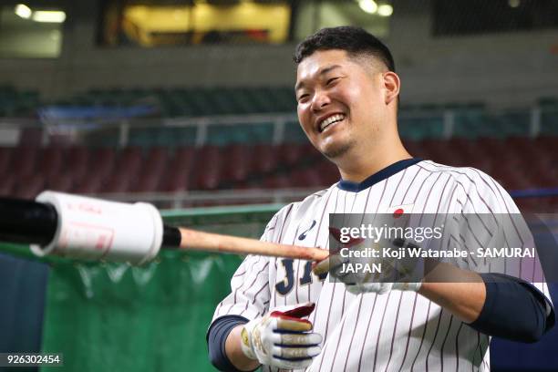 Yoshitomo Tsutsugoh of Japan in action during a Japan training session at the Nagoya Dome on March 2, 2018 in Nagoya, Aichi, Japan.