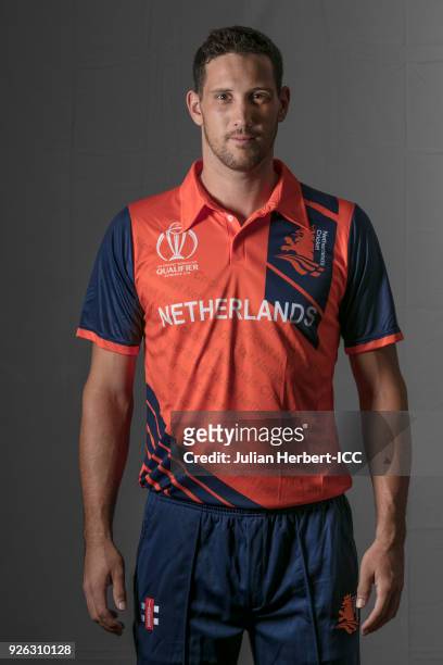 Ben Cooper of The Netherlands poses for a picture during the Netherlands Portrait Session for the ICC Cricket World Cup Qualifier at Meikles Hotel on...
