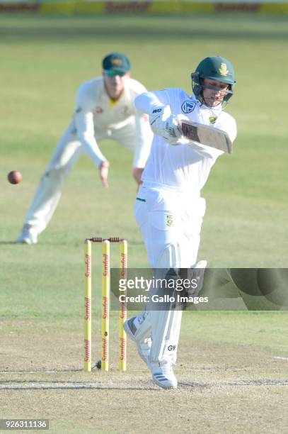 Quinton de Kock of the Proteas during day 2 of the 1st Sunfoil Test match between South Africa and Australia at Sahara Stadium Kingsmead on March 02,...