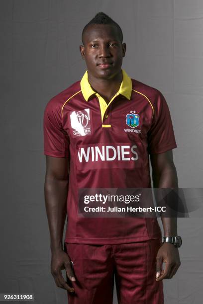 Rovman Powell of The West Indies poses for a picture during the West Indies Portrait Session for the ICC Cricket World Cup Qualifier at Meikles Hotel...