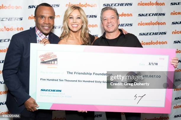 Sugar Ray Leonard, Denise Austin and Michael Greenberg attend the 9th Annual SKECHERS Pier To Pier Friendship Walk Evening Of Celebration And Check...