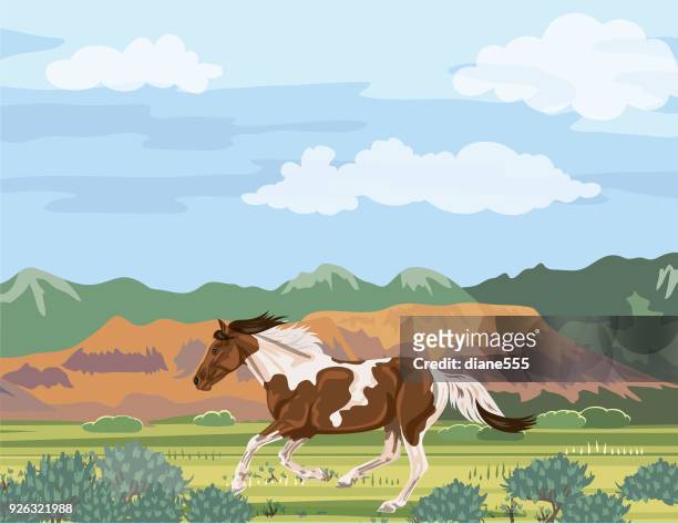 wild horse running. utah mountains - sagebrush stock illustrations
