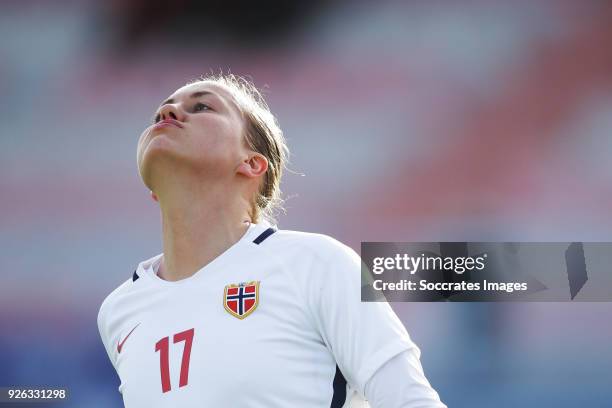 Kristine Minde of Norway Women celebrates 0-2 during the Algarve Cup Women match between China PR v Norway at the Complexo Desportivo de Vila Real de...