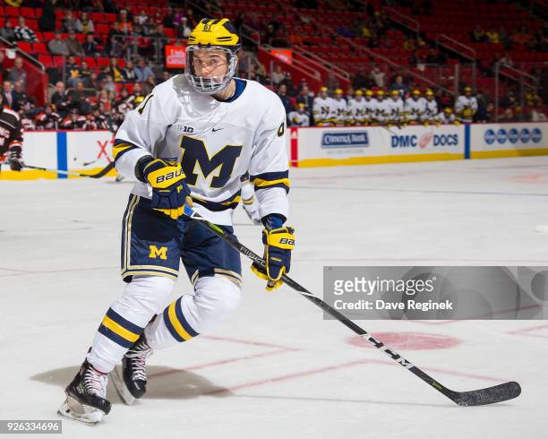 James Sanchez of the Michigan Wolverines follows the play against the Bowling Green Falcons during game two of the Great Lakes Invitational Hockey...