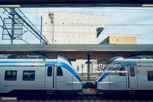 train on train station - uppsala stock pictures, royalty-free photos & images