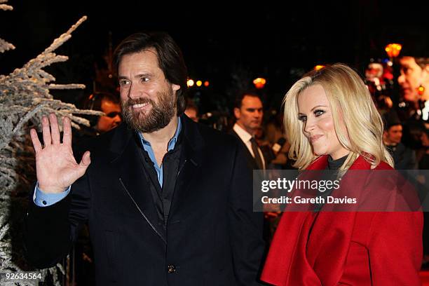 Jim Carrey and Jenny McCarthy attend the world premiere of Disney's 'A Christmas Carol' held at the Odeon Leicester Square on November 3, 2009 in...