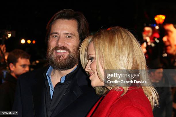Jim Carrey and Jenny McCarthy attend the world premiere of Disney's 'A Christmas Carol' held at the Odeon Leicester Square on November 3, 2009 in...