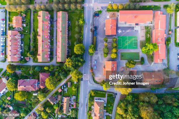 aerial view of townscape - school district stock pictures, royalty-free photos & images