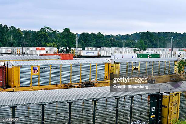 And Union Pacific railcars sit in a railyard depot in Jacksonville, Florida, U.S., on Monday, Nov. 2, 2009. Warren Buffett's Berkshire Hathaway Inc....