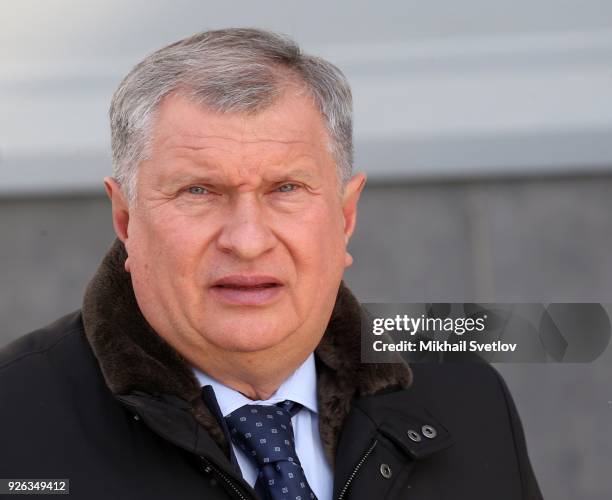 Rosneft's President Igor Sechin visits a newly bult Mayakovskaya Thermal Power Station on March 2, 2018 in Gusev, 120 km. East of Kaliningrad,...