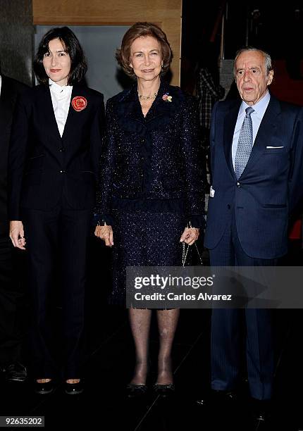 Spanish Culture Minister Angeles Gonzalez Sinde, Queen Sofia of Spain and Spanish Banker Jose Angel Sanchez Asiain attend "Cinema and Values" award...
