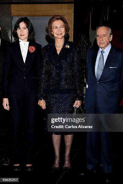 Spanish Culture Minister Angeles Gonzalez Sinde, Queen Sofia of Spain and Spanish Banker Jose Angel Sanchez Asiain attend "Cinema and Values" award...