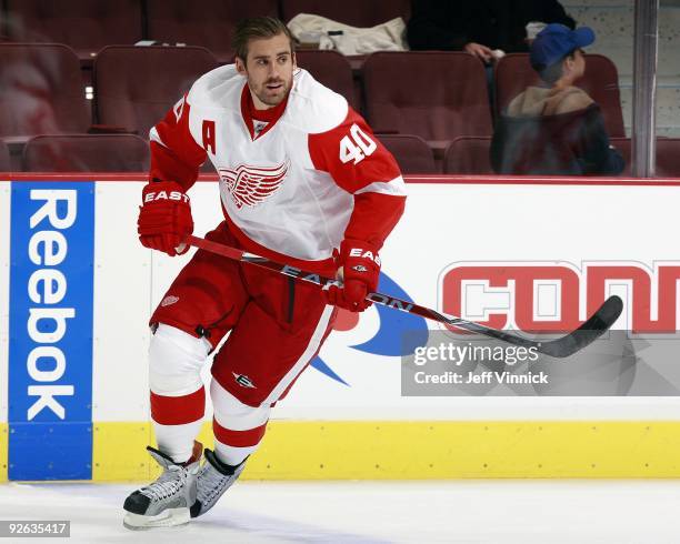 Henrik Zetterberg of the Detroit Red Wings skates up ice during their game against the Vancouver Canucks at General Motors Place on October 27, 2009...