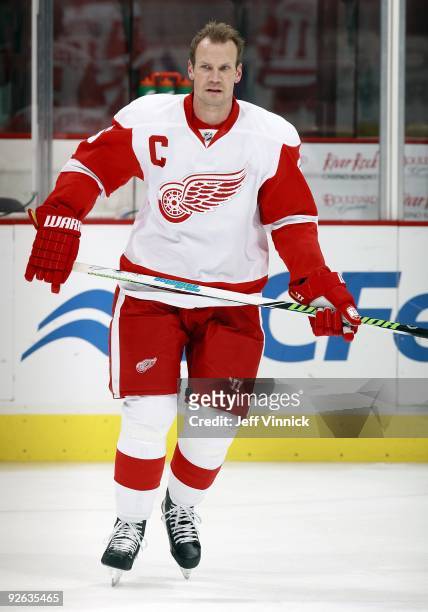 Nicklas Lidstrom of the Detroit Red Wings skates up ice during their game against the Vancouver Canucks at General Motors Place on October 27, 2009...