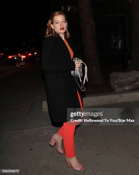 Jane Levy is seen on March 1, 2018 in Los Angeles, California.