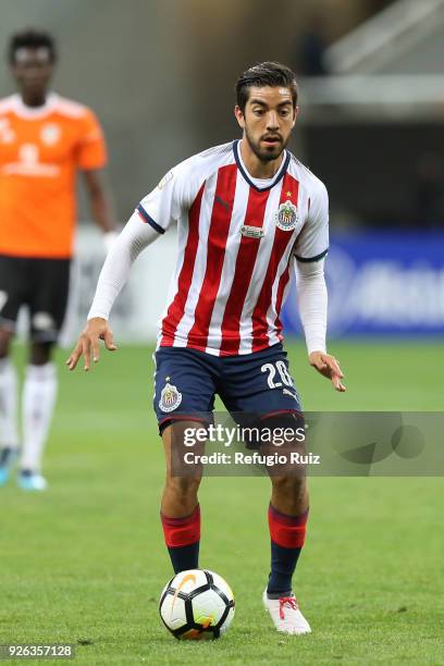 Rodolfo Pizarro of Chivas drives the ball during the match between Chivas and Cibao as part of the round of 16th of the CONCACAF Champions League at...