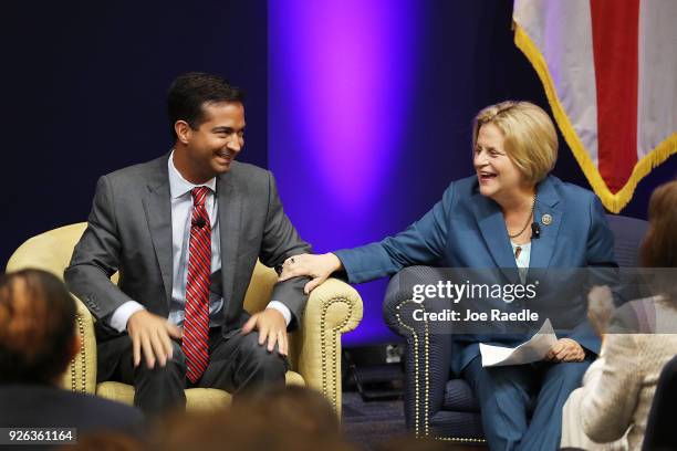 Rep. Carlos Curbelo and Ileana Ros-Lehtinen join United States Ambassador to the United Nations Nikki Haley as they speak to an audience following...
