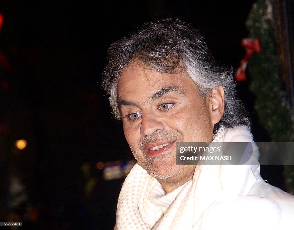 Italian tenor Andrea Bocelli makes his way to the World Premiere of