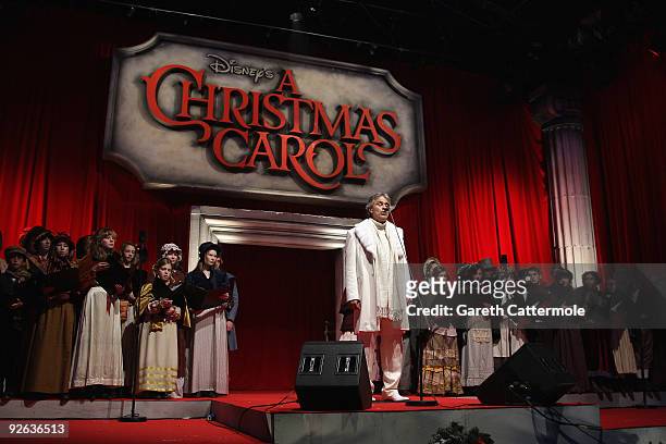Andrea Bocelli sings prior to the World Film Premiere of Disney's 'A Christmas Carol' at the Odeon Leicester Square on November 3, 2009 in London,...