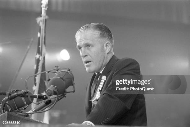 American politician Michigan Governor George W Romney speaks during the 1964 Republican National Convention at the Cow Palace, San Francisco,...