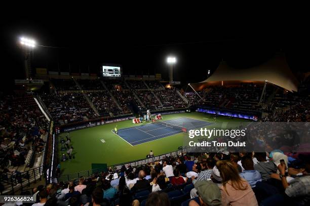 General view of action during the semi final match between Malek Jaziri of Tunisia and Roberto Bautista Agut of Spain on day five of the ATP Dubai...