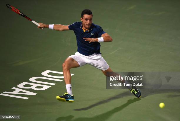 Roberto Bautista Agut of Spain in action during his semi final match against Malek Jaziri of Tunisia on day five of the ATP Dubai Duty Free Tennis...