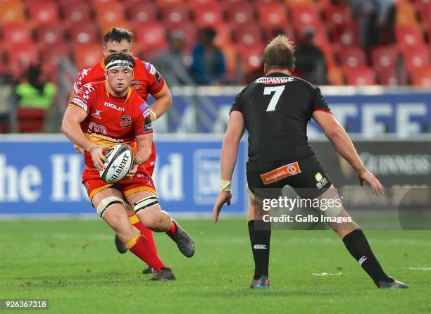 Ball carrier Ollie Griffiths of Newport Gwent Dragons during the Guinness Pro14 match between Southern Kings and Newport Gwent Dragons at Nelson...