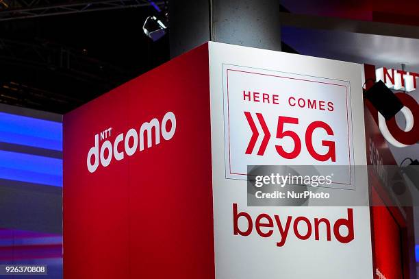 Docomo logo during the Mobile World Congress day 4, on March 1, 2018 in Barcelona, Spain.