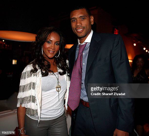 Vivica A. Fox and Allan Houston attend the Kerry RHODES Foundation black tie VIP dinner and celebrity bowling bash at Lucky Strike Lanes & Lounge on...