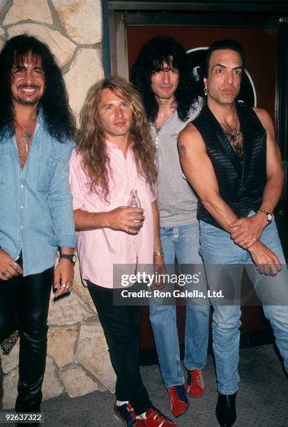 Musicians Paul Stanley, Eric Singer, Bruce Kullick and Gene Simmons of Kiss attending "44th Birthday Party for Gene Simmons" on August 29, 1993 at...