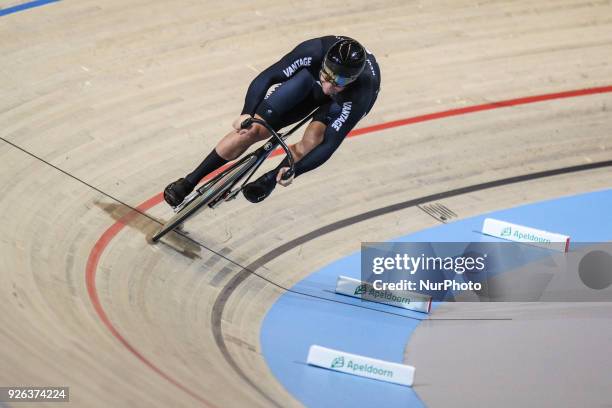 New Zealand's Edward Dawkins take part in the Men`s sprint qualifying during the UCI Track Cycling World Championships in Apeldoorn on March 2, 2018.